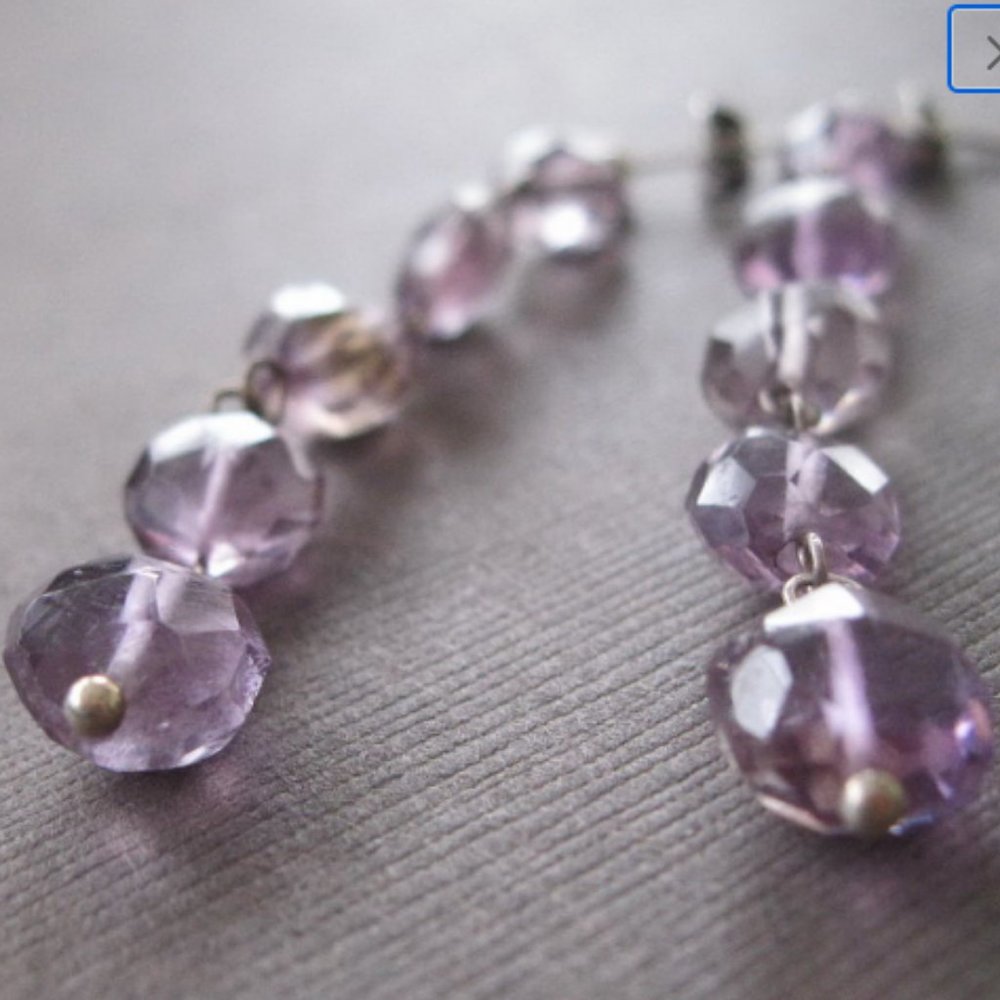 Rustic Amethyst Coin Long Dangle Earrings